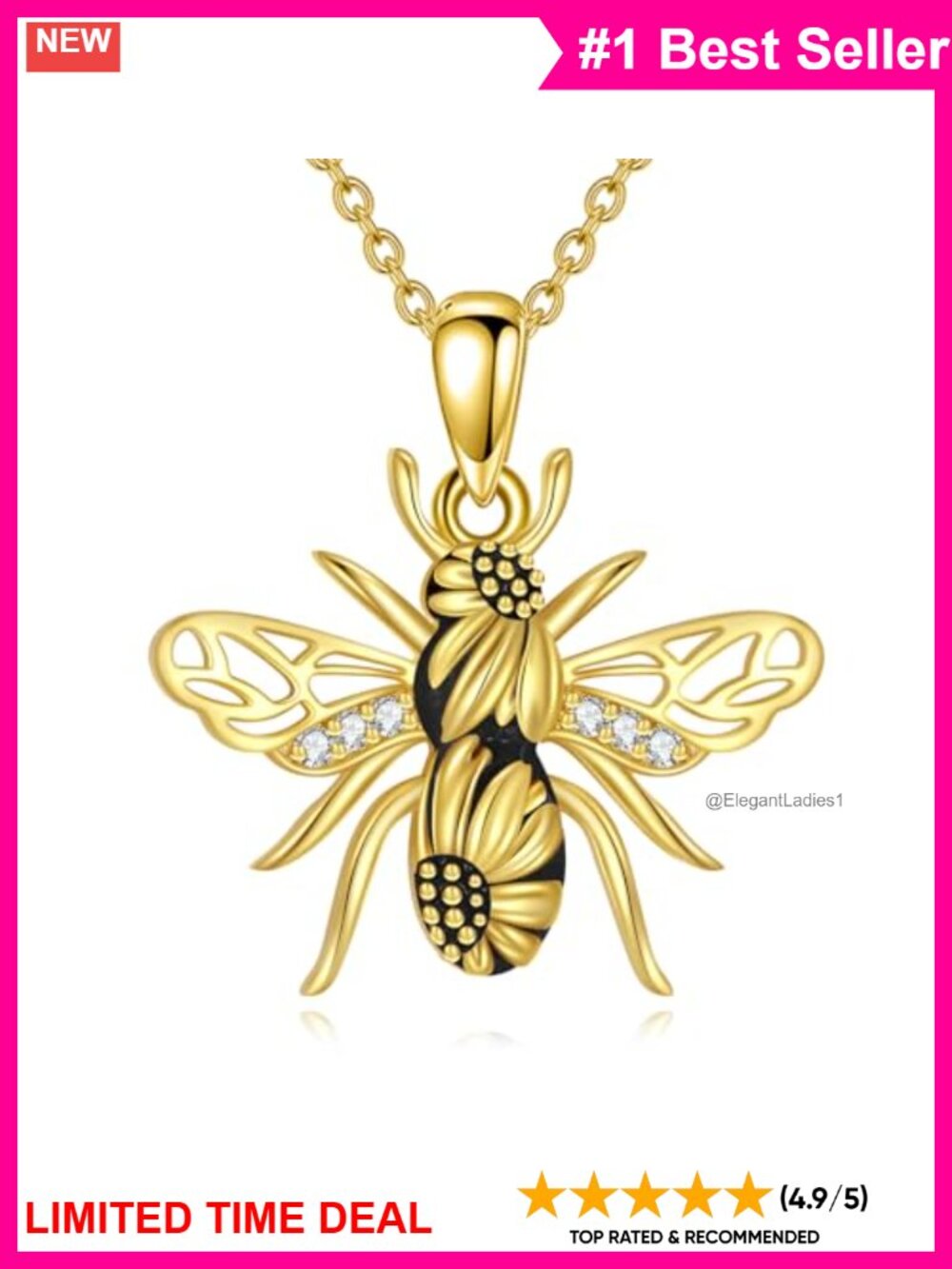 POPLYKE Bee Sunflower Pendant Necklace 925 Sterling Silver Gift for Women